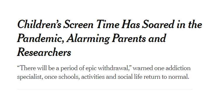 《纽约时报》称疫情期间孩子玩游戏、上网太多