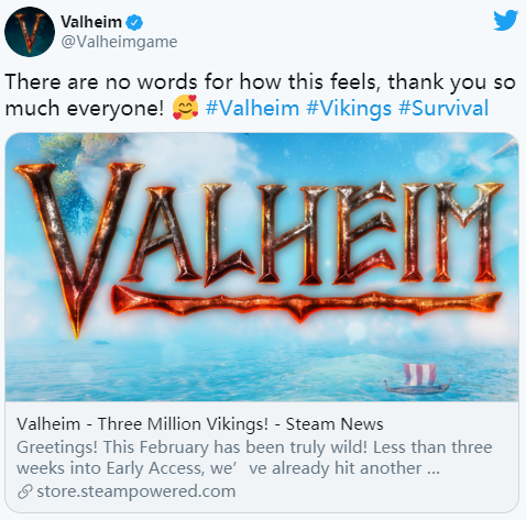 人气爆棚 生存游戏《Valheim》售出300万份