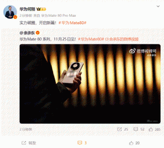 华为Mate 80 Pro Max真机细节公布:双圆环设计 支持