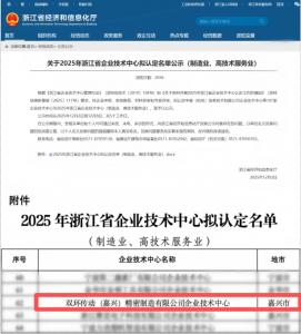 嘉兴双环入选2025年浙江省企业技术中心认定名单