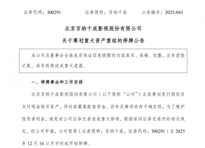 300291，重大资产重组！明起停牌