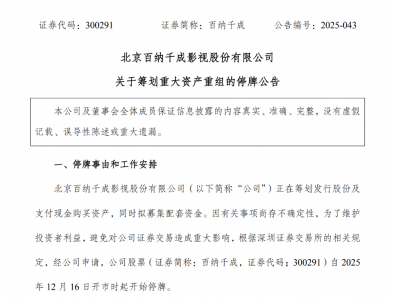 周二停牌！影视龙头，并购AI企业