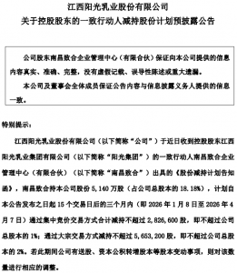 股东拟减持套现1.3亿元！阳光乳业业绩承压，连