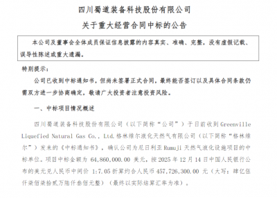 单个订单超去年一半收入！蜀道装备斩获4.57亿元