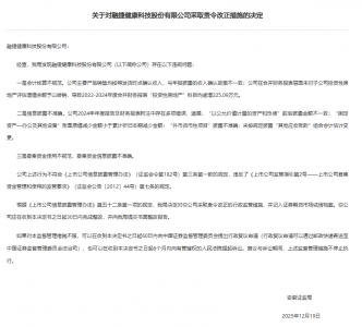 融捷健康被责令改正，涉会计核算、信息披露等