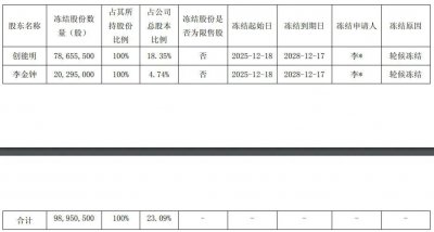 亚士创能控股股东及实控人,全部持股被冻结!