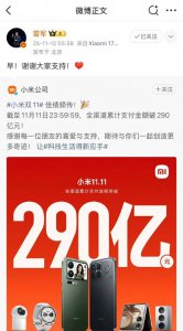 小米双十一销售额突破290亿，生态链产品表现亮