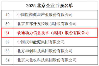 软通动力荣登2025北京企业百强系列榜单 多领域排