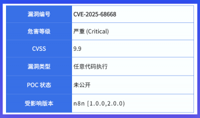 CVE-2025-68668：n8n Python代码节点存在任意命令执行