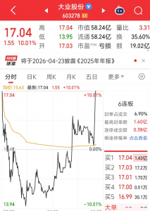 准“天地天板”，大业股份晋级6连板