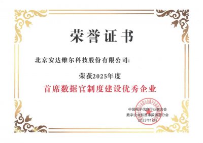 安达维尔荣获“2025年度首席数据官制度建设优秀