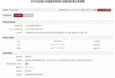 云南九州通医药有限公司因围标串标被罚