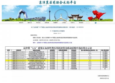 奥精医疗胶原蛋白止血海绵中选京津冀“3+N”联