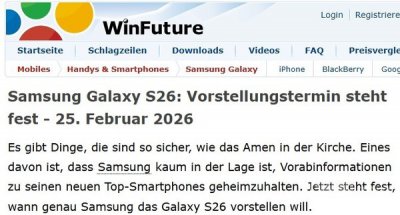 三星Galaxy S26系列将于2月25日发布：一口气推三款