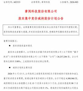 掌阅科技股东量子跃动计划减持不超过1%股份