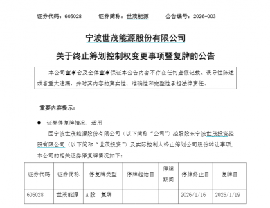 605028,下周一复牌!终止筹划控制权变更
