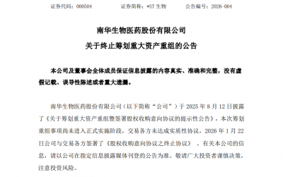 突发!000504,重大资产重组终止!