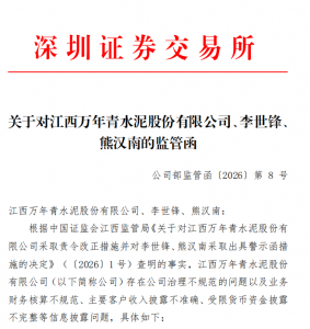 因公司治理不规范等问题 万年青收到深交所监管