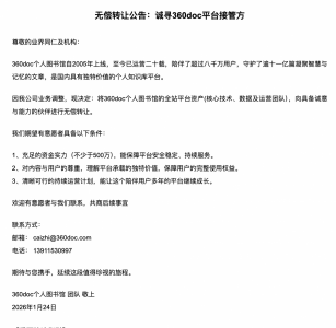 已运营20年的“360doc个人图书馆”宣布无偿转让平