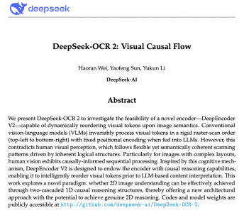 DeepSeek-OCR 2大模型开源，重塑文档AI的认知逻辑