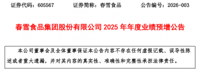 春雪食品2025年净利润预增超3倍 全