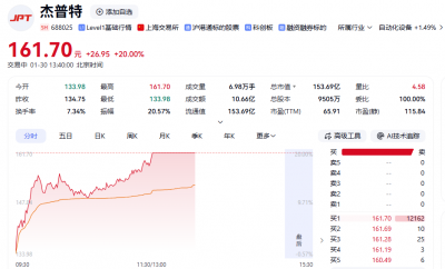 算力硬件股持续走高，杰普特“20cm”涨停