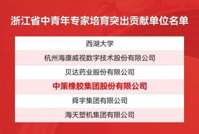 中策橡胶荣膺“浙江省中青年专家培育突出贡献