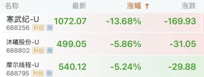 寒武纪，跌超13%