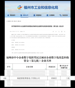 睿能科技入选福州中小企业数字化转型试点企业