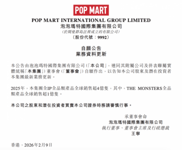 泡泡玛特:2025年集团全IP全品类产品全球销售超