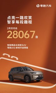 零跑汽车2月交付28，067台，全新A10将于3月开启预