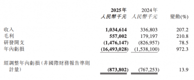 “港股GPU第一股”壁仞科技2025年收入同比增长