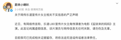 蔚来辟谣乐道L80宣传片女主角饰演