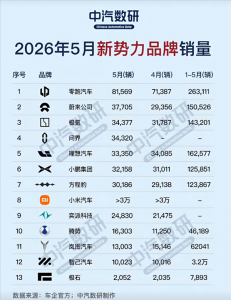 5月新势力销量大洗牌：零跑一骑绝尘，蔚来逆袭
