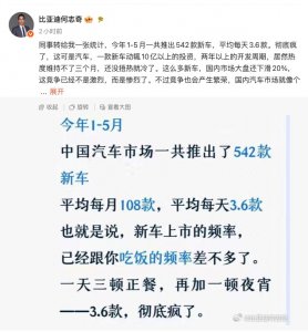 比亚迪高管谈国内前5个月共推出超500款新车：这