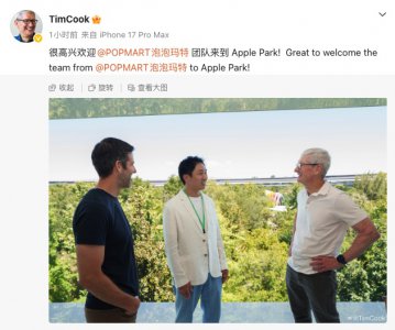 泡泡玛特王宁到访苹果总部 现任+候任CEO同时接见