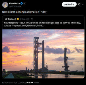 SpaceX星舰第13次试飞因发动机故障中止,最早7月