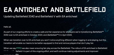《战地5》官推宣布 将于4月3日实装EA反作弊系统